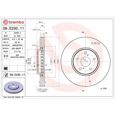 Billede af BREMBO 09.E230.11 Bremseskiver 319 28 5 indvendigt ventileret coatet højkarboniseret LEXUS: RX II