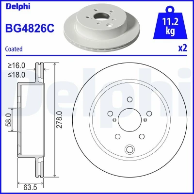 Billede af DELPHI BG4826C Bremseskiver 278 18 5 ventileret coatet ubehandlet uden hjullejer, ABS sensorring SUBARU: Forester IV