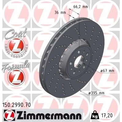 Billede af ZIMMERMANN bremseskive BMW: X5, X3 395mm 36mm 10/5 5 hul 112mm ventileret, hullet, todelt 150.2990.70 Bremseskiver, Skivebremser
