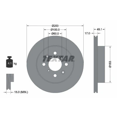 Billede af TEXTAR PRO 92135303 Bremseskiver 253 17 04/08 100 indvendigt ventileret coatet uden hjulbolte, hjulnav SUZUKI: IGNIS 2, Wagon R+ II Hatchback