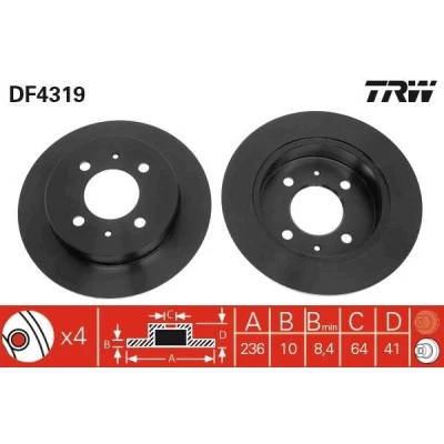 Billede af TRW DF4319 Bremseskiver 236 10 4 100 fuldstændigt lakeret MITSUBISHI: Carisma Hatchback, Sedan