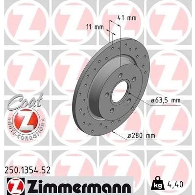 Billede af ZIMMERMANN 250.1354.52 Bremseskiver 280 11 5/5 5 108 fuldstændigt, hullet coatet FORD: Focus 2 Kombi, C Max, 2, VOLVO: V50, S40 II, C30
