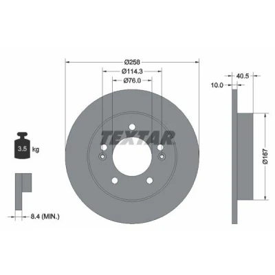 Billede af TEXTAR PRO 92226103 Bremseskiver 258 10 05/07 114,3 fuldstændigt coatet uden hjulbolte, hjulnav KIA: Venga, HYUNDAI: ix20