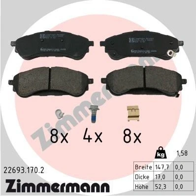 Billede af ZIMMERMANN 22693.170.2 Bremseklodser med akustisk advarsel for slid Billede svarer til leveringsomfang, glideplade, fjeder FORD: Ranger Mk3