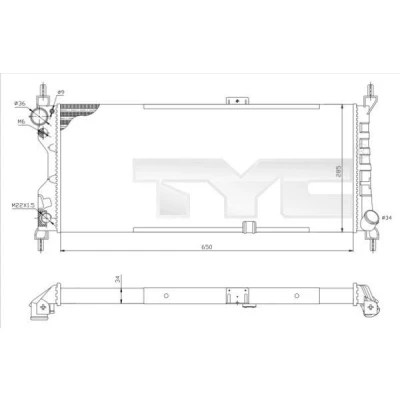 Billede af TYC 725 0019 R Radiator 650 285 34 manuelt gear Mekanisk fuget køleripper OPEL: Corsa B Hatchback