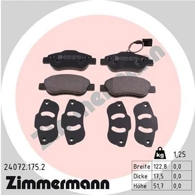 Billede af ZIMMERMANN 24072.175.2 Bremseklodser Inkl. slidadvarselskontakt Billede svarer til leveringsomfang FIAT: 500 Hatchback, C Cabriolet