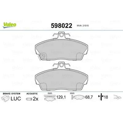 Billede af VALEO 598022 Bremseklodser foraksel Inkl. slidadvarselskontakt uden anti knirke plade HONDA: CIVIC 7 Hatchback, 6 Fastback