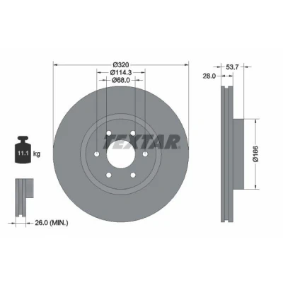 Billede af TEXTAR 92296503 Bremseskiver 320 28 06/06 114,3 indvendigt ventileret coatet uden hjulbolte, hjulnav NISSAN: NP300 Navara Pick up