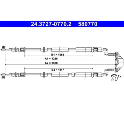 Billede af ATE 24.3727 0770.2 Håndbremsekabel 1295, 1328 med tilbehør OPEL: Astra H Hatchback, GTC, Caravan