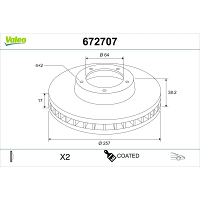 Billede af VALEO Bremseskive PEUGEOT: iOn Hatchback, CITROËN: C Zero Hatchback foraksel 257mm 17mm 4 hul ventileret 672707 Bremseskiver, Skivebremser