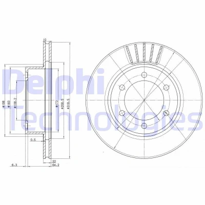 Billede af DELPHI BG3535 Bremseskiver 319 22 6 ventileret olieret ubehandlet uden hjullejer, ABS sensorring