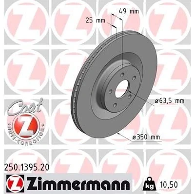 Billede af ZIMMERMANN 250.1395.20 Bremseskiver 350 25 5/5 5 108 indvendigt ventileret coatet højkarboniseret FORD: FOCUS 3