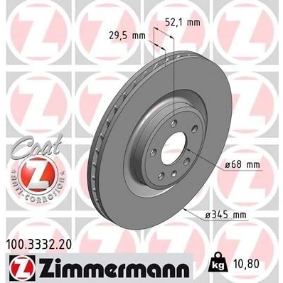 Billede af ZIMMERMANN COAT Z 100.3332.20 Bremseskiver 345 30 6/5 5 112 indvendigt ventileret coatet højkarboniseret AUDI: A4 B8 Avant, A5 Sportback, Q5