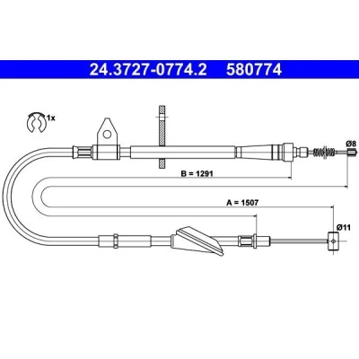 Billede af ATE 24.3727 0774.2 Håndbremsekabel 1507 med tilbehør SUZUKI: Wagon R+ II Hatchback