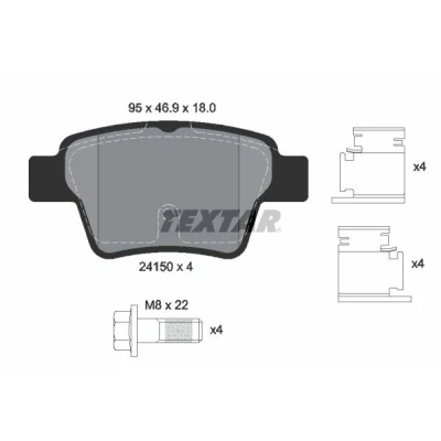Billede af TEXTAR 2415001 Bremseklodser Ikke forberedt til slidindikator med bremsecaliperskruer PEUGEOT: 207 Hatchback, SW, 307 CITROËN: C4 I Hatchback