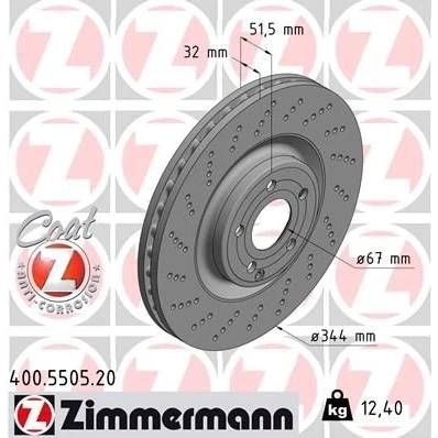 Billede af ZIMMERMANN COAT Z 400.5505.20 Bremseskiver 344 32 6/5 5 112 indvendigt ventileret, hullet coatet MERCEDES BENZ: CLS Shooting Brake, Coupe
