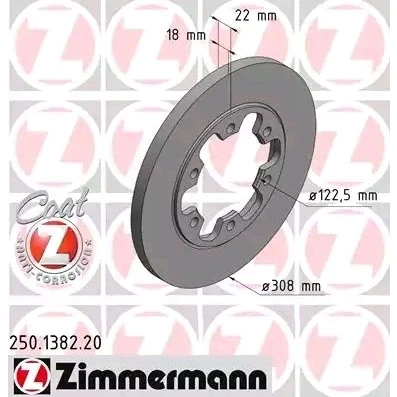 Billede af ZIMMERMANN COAT Z 250.1382.20 Bremseskiver 308 18 6/6 6 148 fuldstændigt coatet uden ABS sensorring FORD: Transit V363 Ladvogn / Chassis