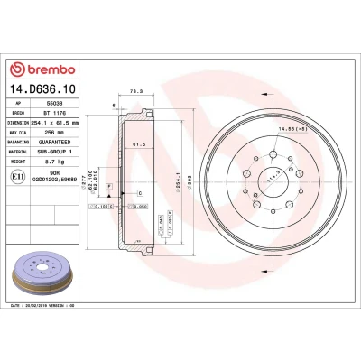 Billede af BREMBO 14.D636.10 Bremsetromler 254,1