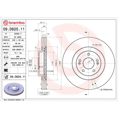 Billede af BREMBO 09.D625.11 Bremseskiver 330 30 5 indvendigt ventileret coatet højkarboniseret med skruer HYUNDAI: i30 III Hatchback, Fastback