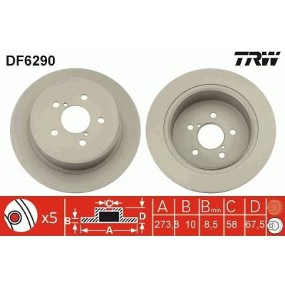 Billede af TRW DF6290 Bremseskiver 273,8 10 5 100 fuldstændigt SUBARU: Outback III, Legacy 4
