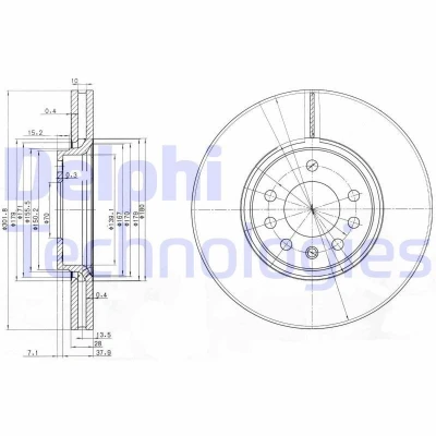 Billede af DELPHI BG3772C Bremseskiver 302 28 5 ventileret coatet ubehandlet uden hjullejer, ABS sensorring OPEL: Vectra C Caravan, CC