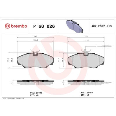 Billede af BREMBO P 68 026 Bremseklodser Inkl. slidadvarselskontakt uden tilbehør