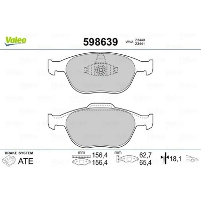 Billede af VALEO 598639 Bremseklodser foraksel Ekskl. slidadvarselskontakt uden anti knirke plade FORD: FIESTA 5, Transit Connect V408 Van, Focus Mk1 Hatchback