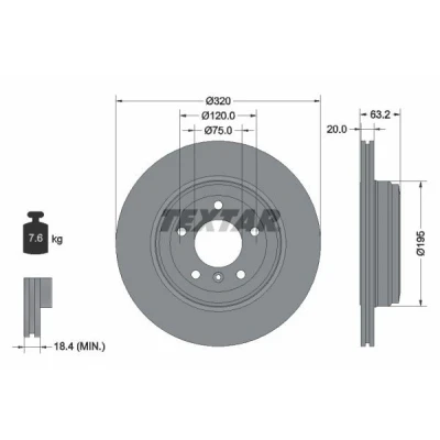 Billede af TEXTAR PRO 92122703 Bremseskiver 320 20 05/06 120 udvendig ventileret coatet uden hjulbolte, hjulnav BMW: 5 Touring, Sedan, 6 Coupe