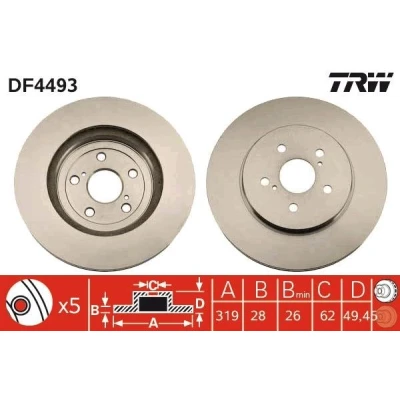 Billede af TRW DF4493 Bremseskiver 319 28 5 114,3 ventileret lakeret LEXUS: RX II