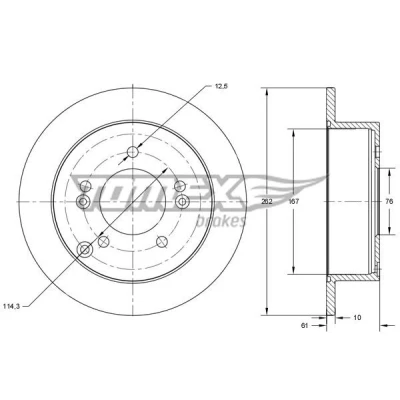 Billede af TOMEX brakes TX 73 36 Bremseskiver bagaksel 262 10 5 114,3 fuldstændigt lakeret HYUNDAI: Tucson, Sonata V, KIA: Magentis II, Sportage II
