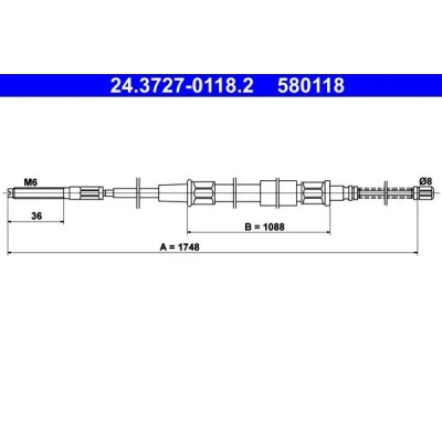 Billede af ATE 24.3727 0118.2 Håndbremsekabel 1748 VOLKSWAGEN: GOLF 2, Jetta 2