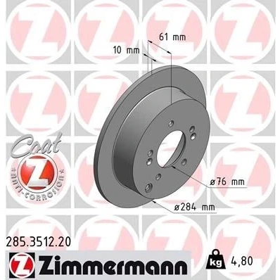 Billede af ZIMMERMANN COAT Z 285.3512.20 Bremseskiver 284 10 8/5 5 114 fuldstændigt coatet HYUNDAI: Tucson, Trajet, KIA: Sportage III, II