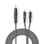 Billede af Stereo Audio kabel 3.5 mm Hanstik 2x RCA Nikkelplateret 1.50 m Runde Mørkegrå Kartonhylster