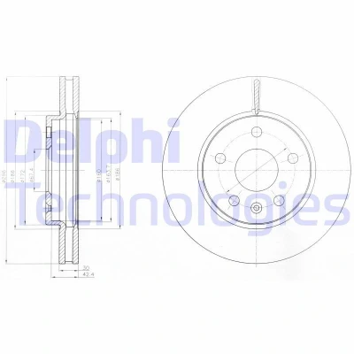 Billede af DELPHI BG4187C Bremseskiver 296 30 5 ventileret coatet ubehandlet uden hjullejer, ABS sensorring OPEL: Insignia A Sedan, Sports Tourer
