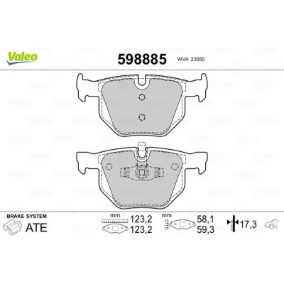Billede af VALEO 598885 Bremseklodser bagaksel Ekskl. slidadvarselskontakt med anti knirke plade BMW: 3 Touring, Sedan, X1