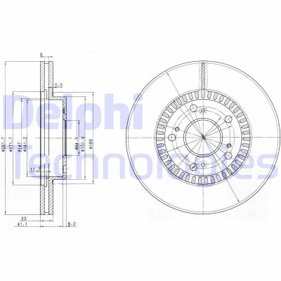 Billede af DELPHI BG3720 Bremseskiver 282 23 5 ventileret olieret ubehandlet uden hjullejer, ABS sensorring HONDA: CR V 2, FR V, CIVIC 7 Hatchback