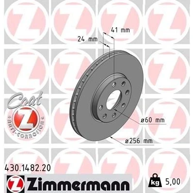 Billede af ZIMMERMANN COAT Z 430.1482.20 Bremseskiver 256 24 7/4 4 100 indvendigt ventileret coatet OPEL: Astra G CC, Caravan, Cabriolet