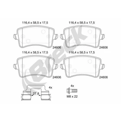 Billede af BRECK 24606 00 554 Bremseklodser Keramik med anti knirke plade, bremsecaliperskruer tilbehør AUDI: A4 B8 Avant, A5 Sportback