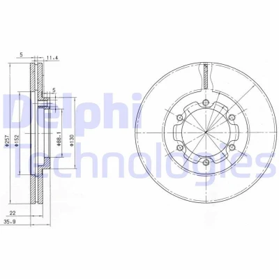 Billede af DELPHI BG2524 Bremseskiver 257 22 6 ventileret olieret ubehandlet uden hjullejer, ABS sensorring OPEL: Frontera A SUV