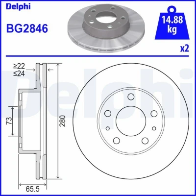Billede af DELPHI BG2846 Bremseskiver 280 24 5 ventileret olieret ubehandlet uden hjullejer, ABS sensorring FIAT: Ducato III Ladvogn / Chassis