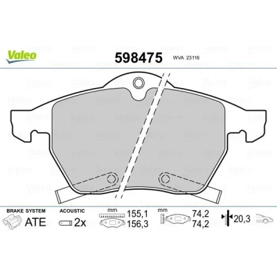 Billede af VALEO 598475 Bremseklodser foraksel Inkl. slidadvarselskontakt uden anti knirke plade OPEL: Astra H Caravan, Zafira B, Hatchback