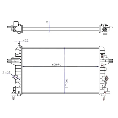 Billede af TYC 725 0036 R Radiator 600 360 23 manuelt gear Mekanisk fuget køleripper OPEL: Zafira B, Astra H Caravan, TwinTop