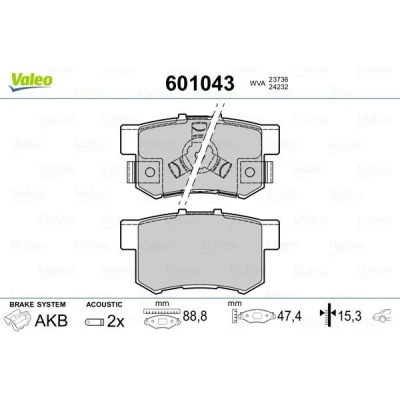 Billede af VALEO 601043 Bremseklodser bagaksel Inkl. slidadvarselskontakt med anti knirke plade HONDA: ACCORD 8, CR V 4, 8 Kombi, SUZUKI: SWIFT 3