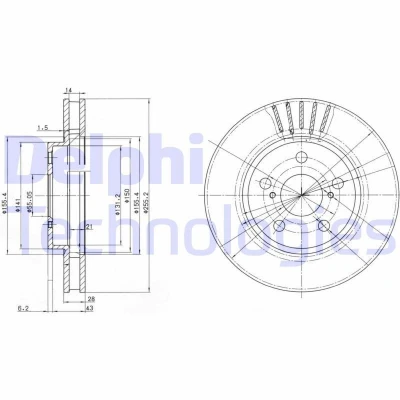 Billede af DELPHI BG3187 Bremseskiver 255 28 5 ventileret olieret ubehandlet uden hjullejer, ABS sensorring TOYOTA: Carina E Sedan, Hatchback