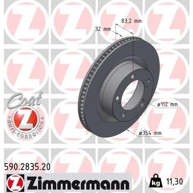 Billede af ZIMMERMANN 590.2835.20 Bremseskiver 354 32 7/5 5 150 indvendigt ventileret coatet