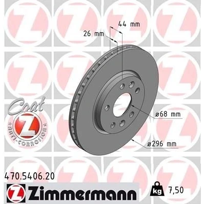 Billede af ZIMMERMANN COAT Z 470.5406.20 Bremseskiver 296 26 7/5 5 114 indvendigt ventileret coatet RENAULT: Talisman Grandtour, Megane 4, Sedan
