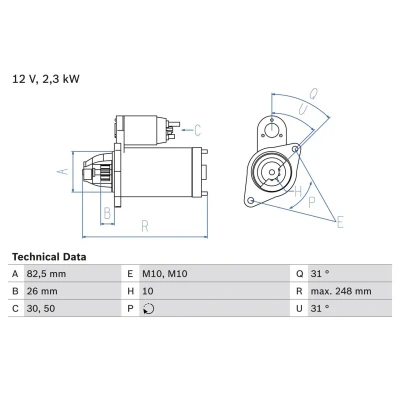 Billede af BOSCH 0 986 018 270 Starter 12 2,2 10 MERCEDES BENZ: E klasse Sedan, ML klasse, T modell