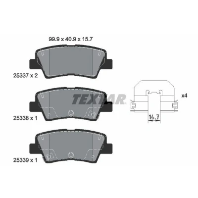 Billede af TEXTAR 2533703 Bremseklodser med akustisk advarsel for slid tilbehør HYUNDAI: i30 II Hatchback, Stationcar, i10 Hatchback