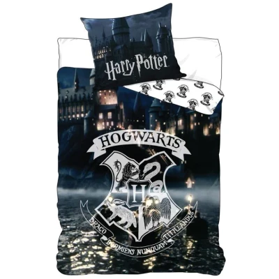 Billede af Harry Potter sengetøj 140x200 cm Hogwarts Logo Selvlysende 2 i 1 sengesæt 100% bomuld