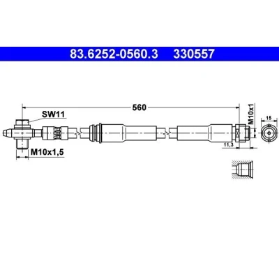 Billede af ATE 83.6252 0560.3 Bremseslange 560 M10x1 AUDI: TT Coupe, Roadster, A3 Hatchback